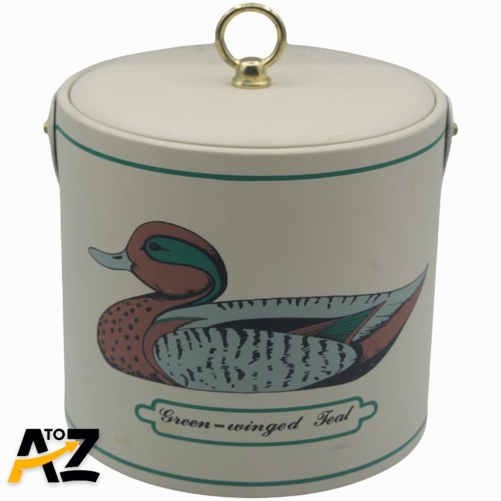 Vintage George Briard Ice Bucket Green-Winged Teal Duck Pattern Soft Shell